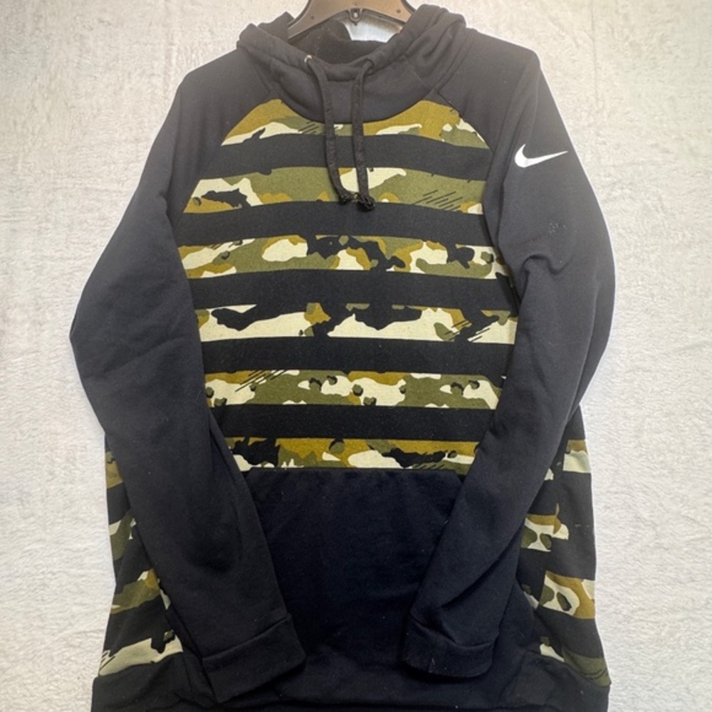 Nike Hoodie Mens Size XL Black Camo Striped Dri-Fit Athletic Performace Pullover